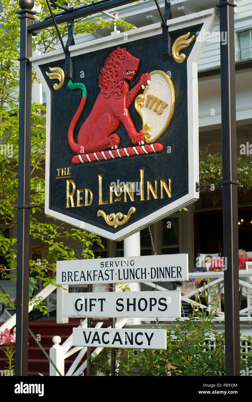 Pubblicità segno del Red Lion Inn, Stockbridge, Berkshire County, Massachusetts, STATI UNITI D'AMERICA Foto Stock