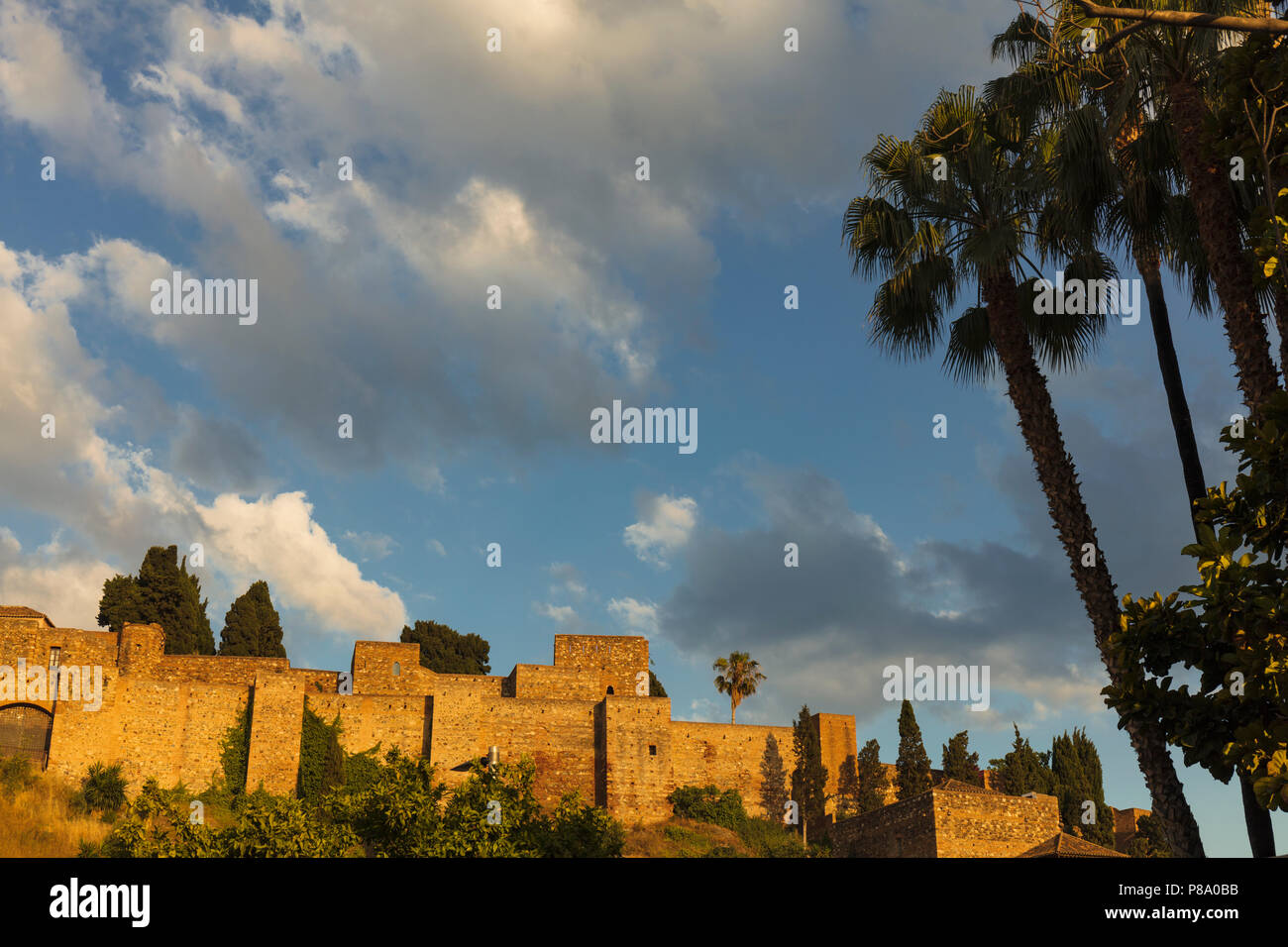 Malaga, Costa del Sol, provincia di Malaga, Andalusia, Spagna meridionale. La Alcazaba Moresca, nel tardo pomeriggio. Foto Stock