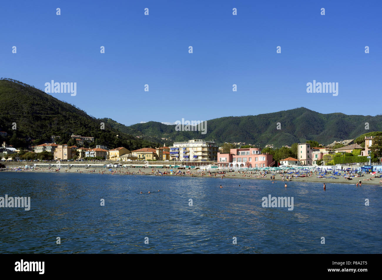 Levanto Beach, la Riviera Italiana, il Parco Nazionale delle Cinque Terre, Italia Foto Stock