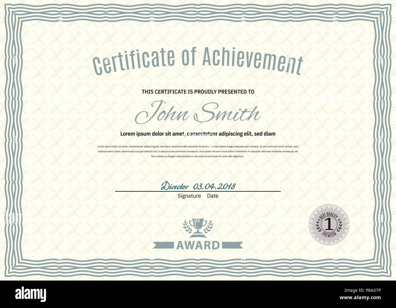 Bianco ufficiale del certificato di formato A4 con verde arabescato confine. Gazzetta semplice vuoto Illustrazione Vettoriale
