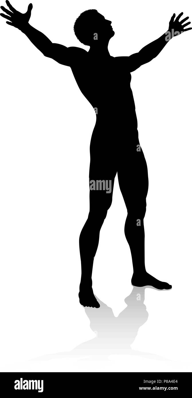 Uomo a braccia alzate persona Silhouette Illustrazione Vettoriale