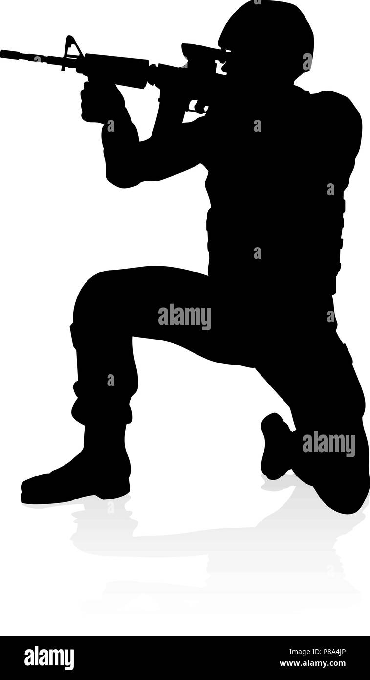 Soldato Silhouette dettagliata Illustrazione Vettoriale