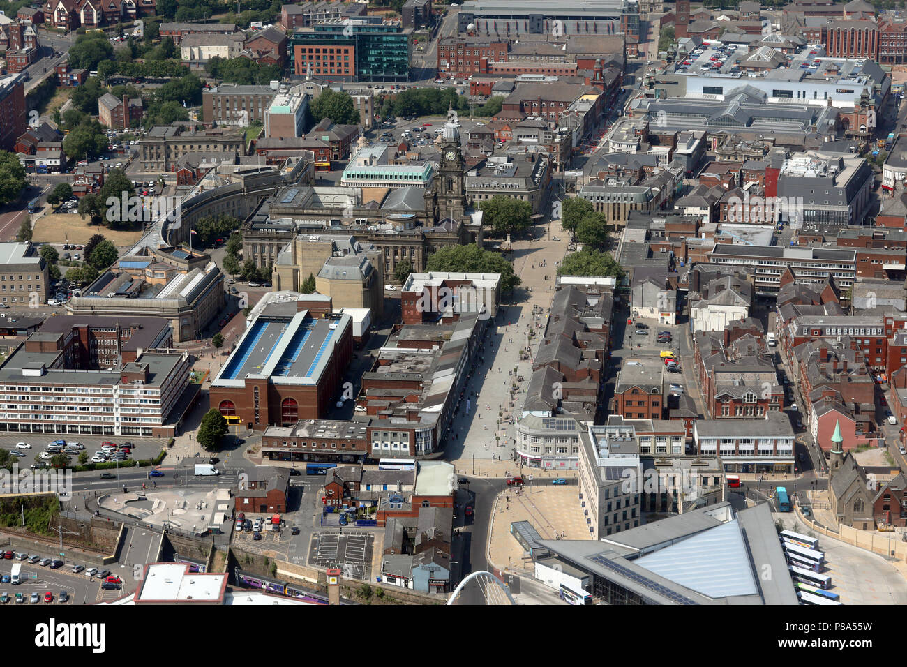 Vista aerea del centro di Bolton,, Greater Manchester ma ex Lancashire Foto Stock