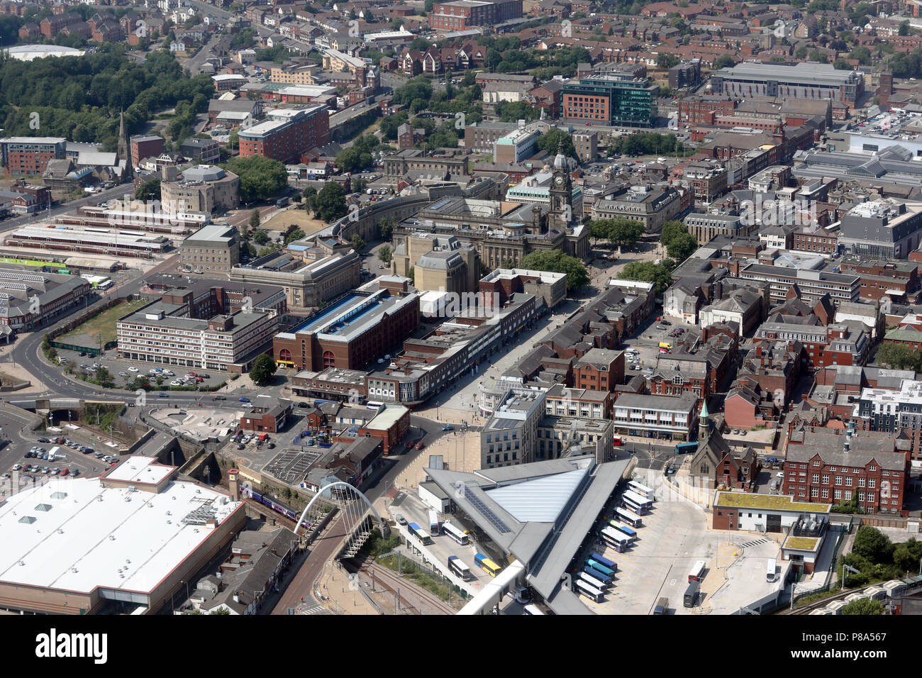 Vista aerea del centro di Bolton,, Greater Manchester ma ex Lancashire Foto Stock