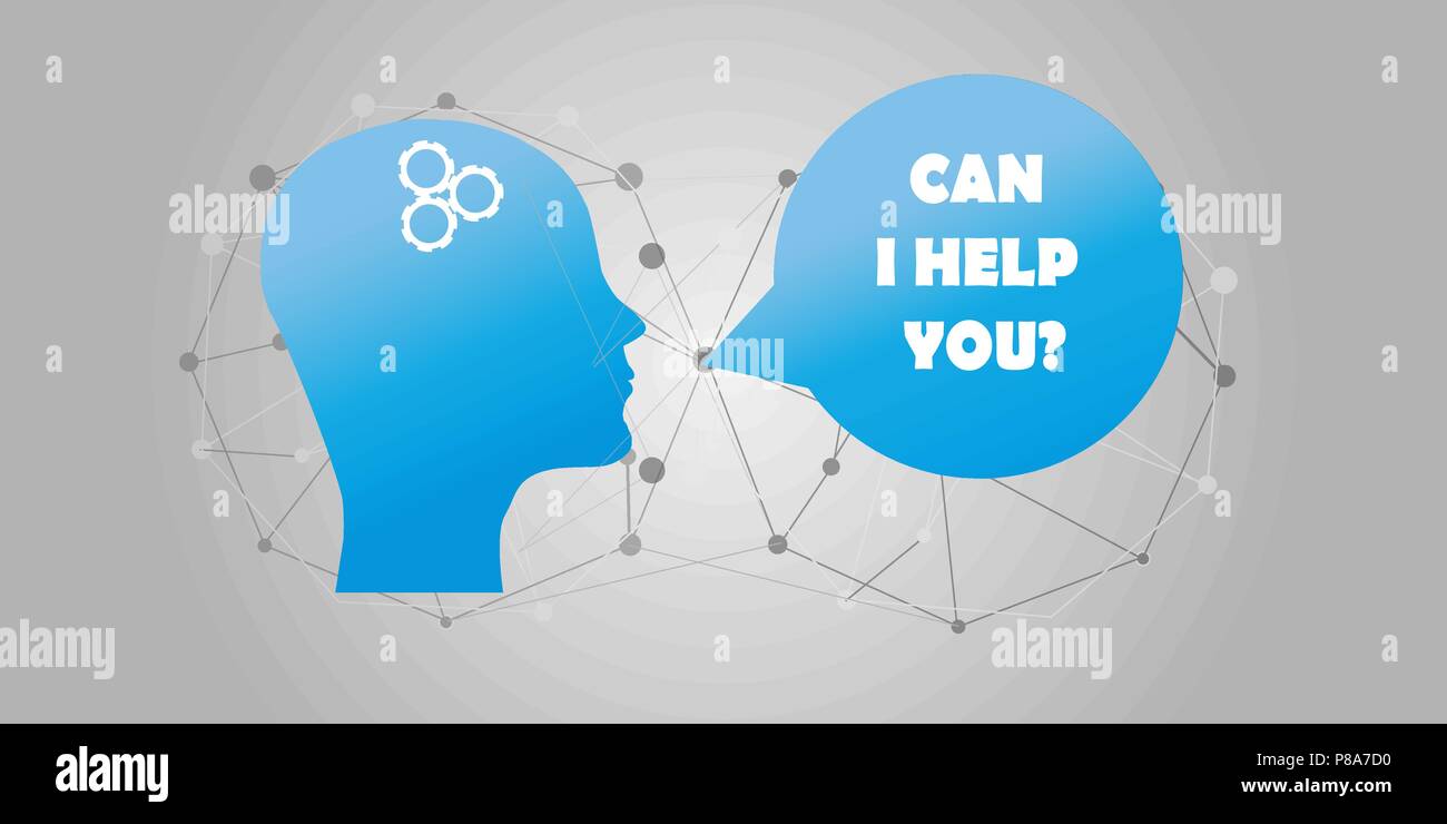 Machine Learning, intelligenza artificiale di apprendimento profondo, supporto automatizzato Assistenza reti e concetto di design con Wireframe, discorso bolla e testa umana Illustrazione Vettoriale