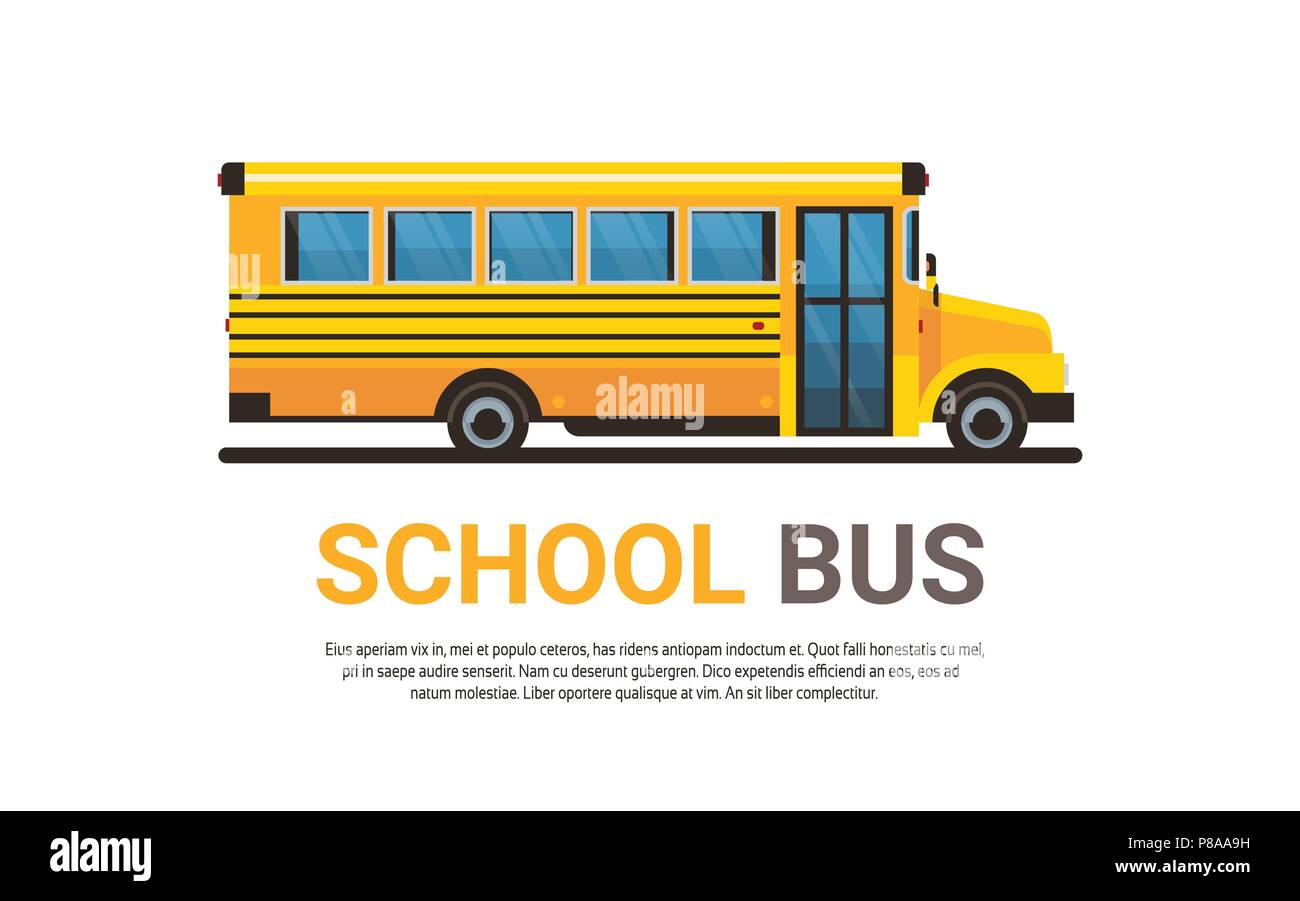 Autobus gialli si torna a scuola gli alunni il concetto di trasporto su sfondo bianco copia piana orizzontale dello spazio Illustrazione Vettoriale