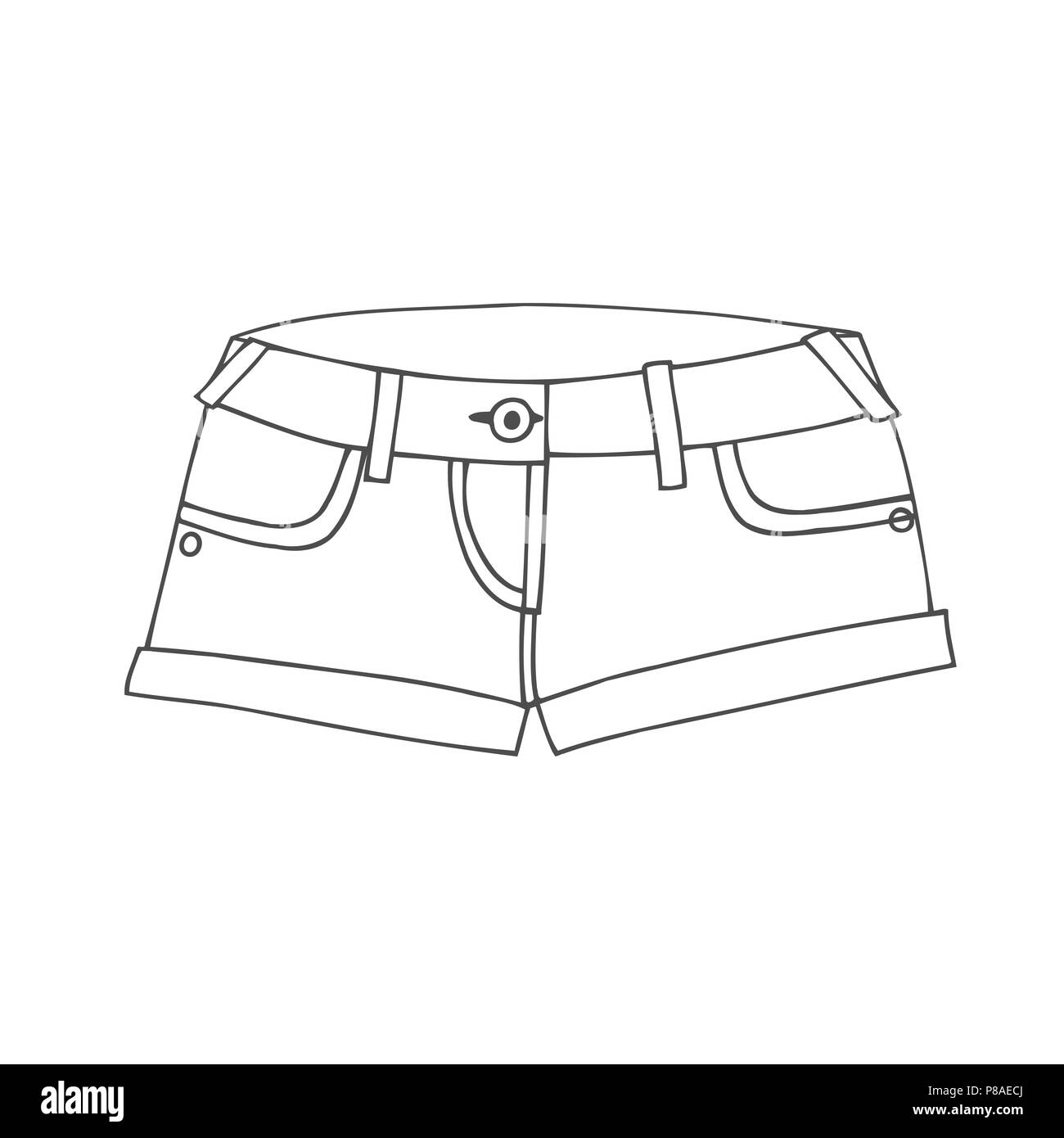 Moda disegno tecnico della donna denim Shorts in grafica vettoriale Illustrazione Vettoriale