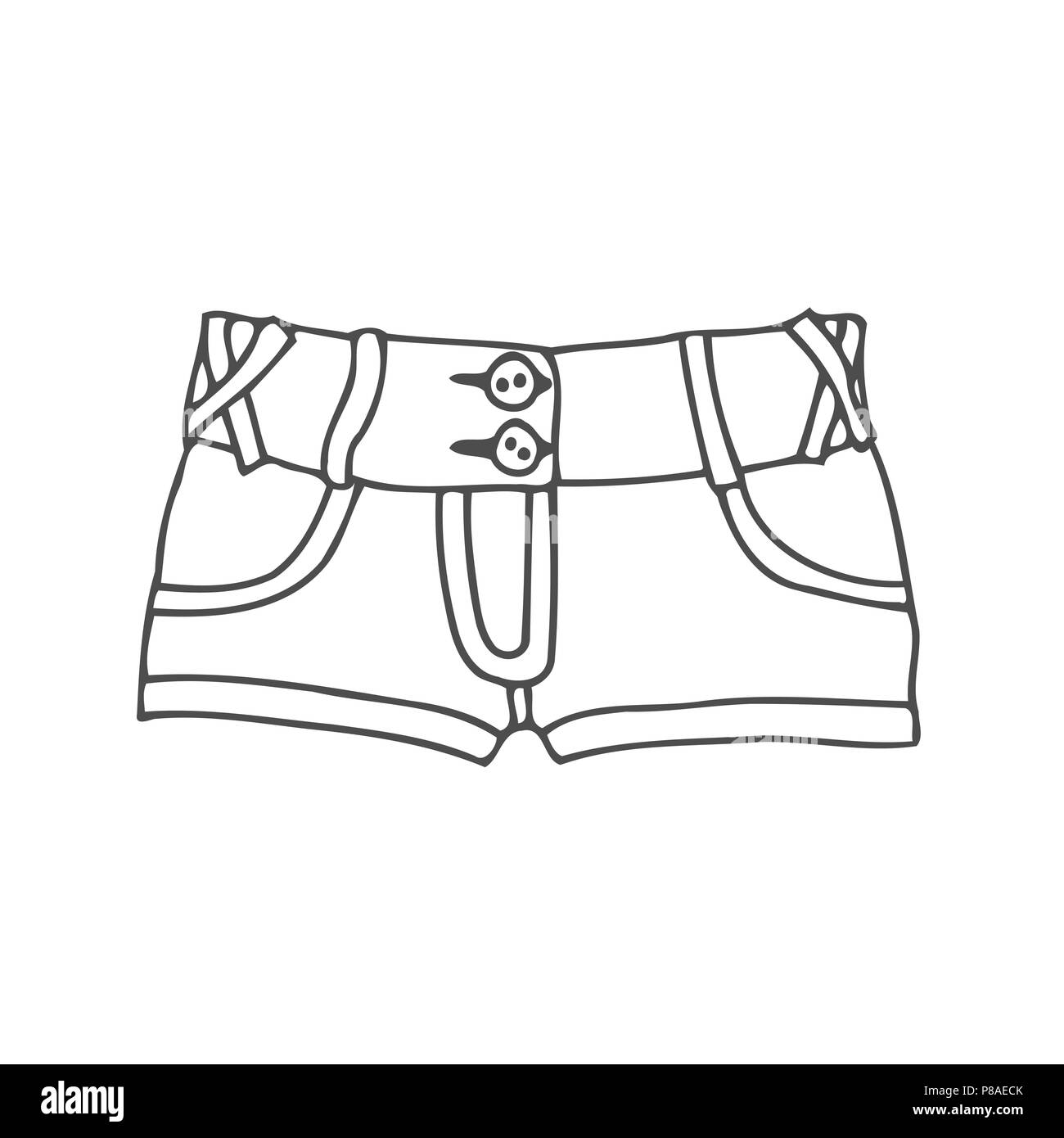 Moda disegno tecnico della donna denim Shorts in grafica vettoriale Illustrazione Vettoriale