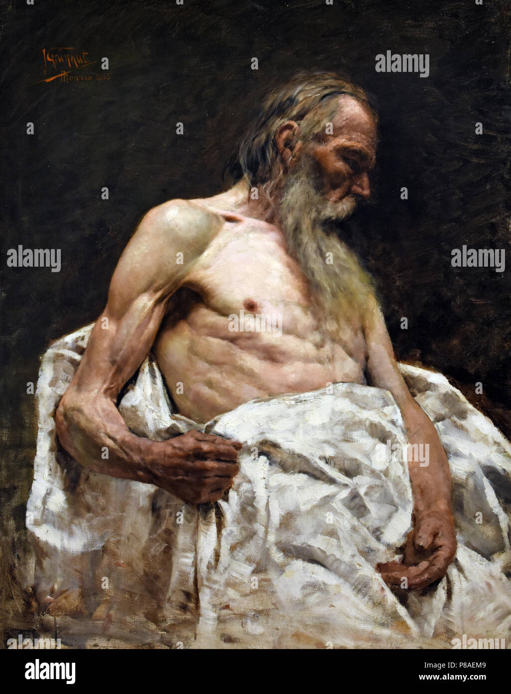 Studio di Vecchio 1885, Studio uomo vecchio, da Isidoro Grunhut ( Trieste 1862 - Firenze ) 1896 Italia Italiano Foto Stock