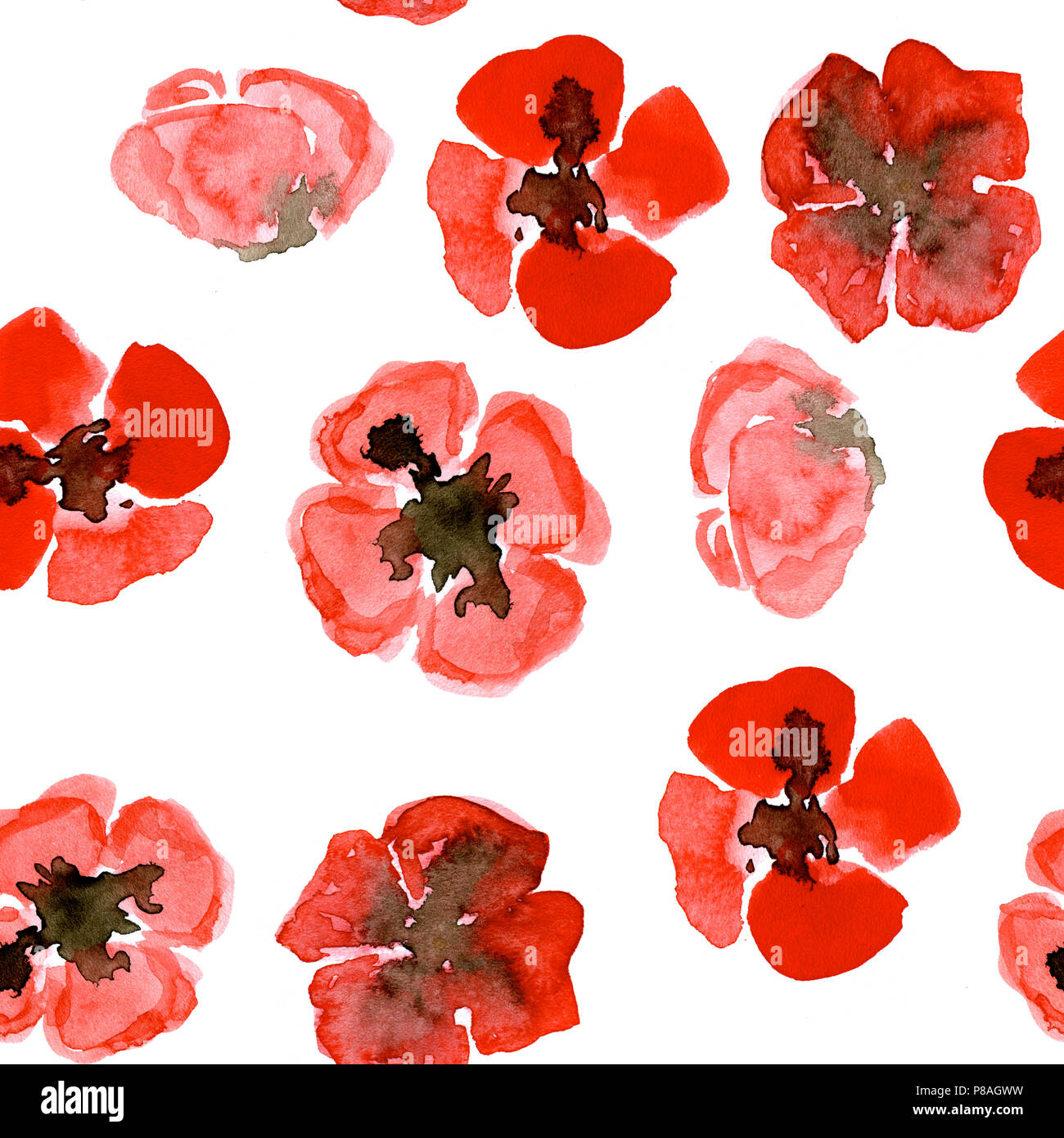 Acquerello seamless pattern con rosso papavero di piccole dimensioni Foto Stock