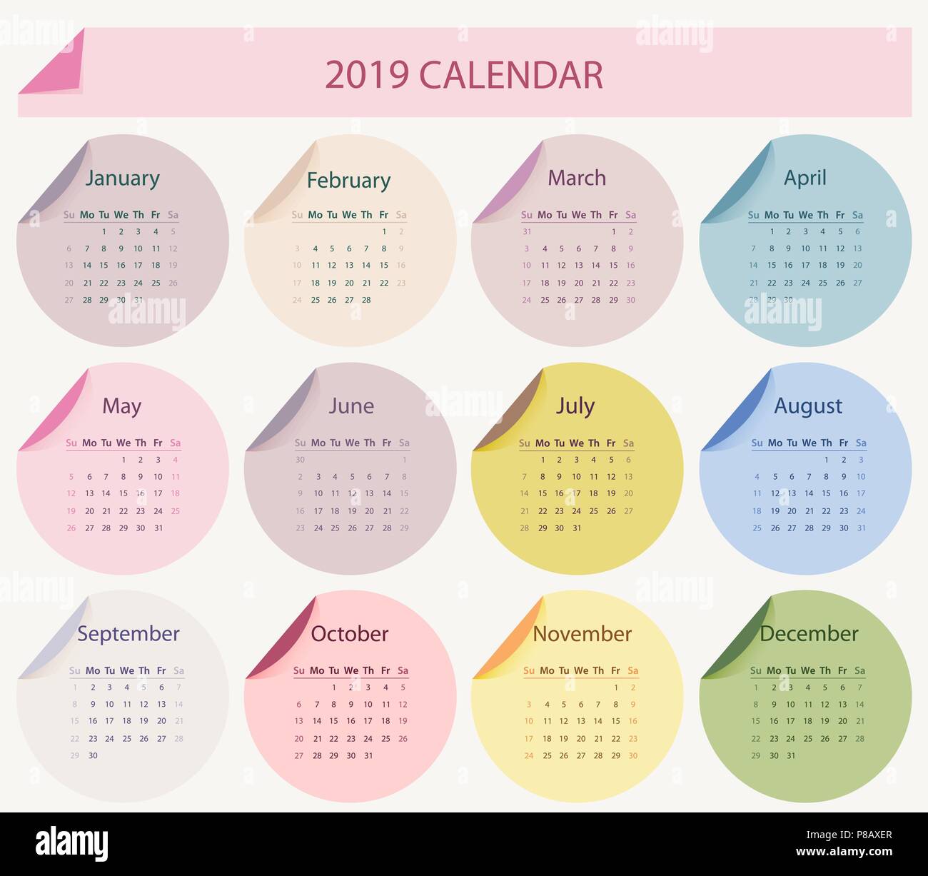 Vector 2019 calendario modello Illustrazione Vettoriale
