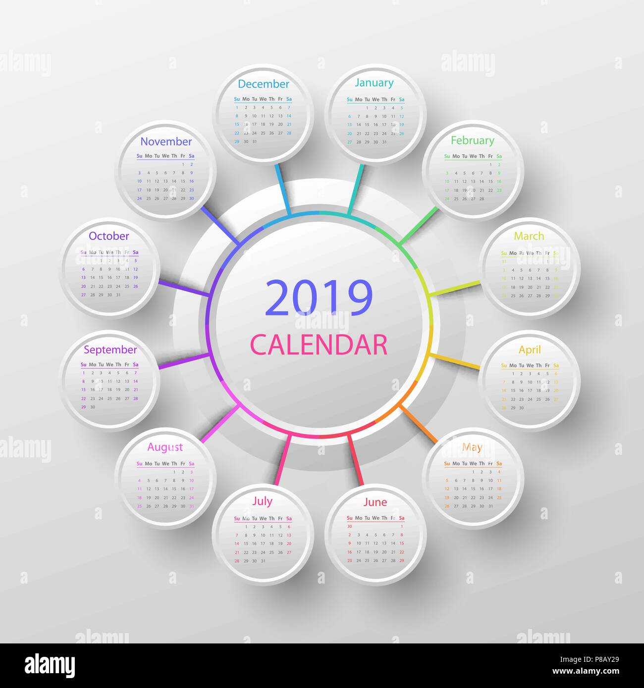 Vector 2019 calendario modello Illustrazione Vettoriale