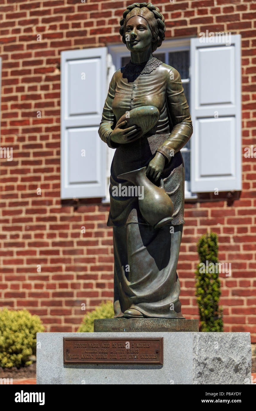 Gettysburg, PA, Stati Uniti d'America - 7 Luglio 2018: la statua del solo residenti di Gettysburg ucciso da una pallottola vagante durante la battaglia presso il museo noto come il J Foto Stock