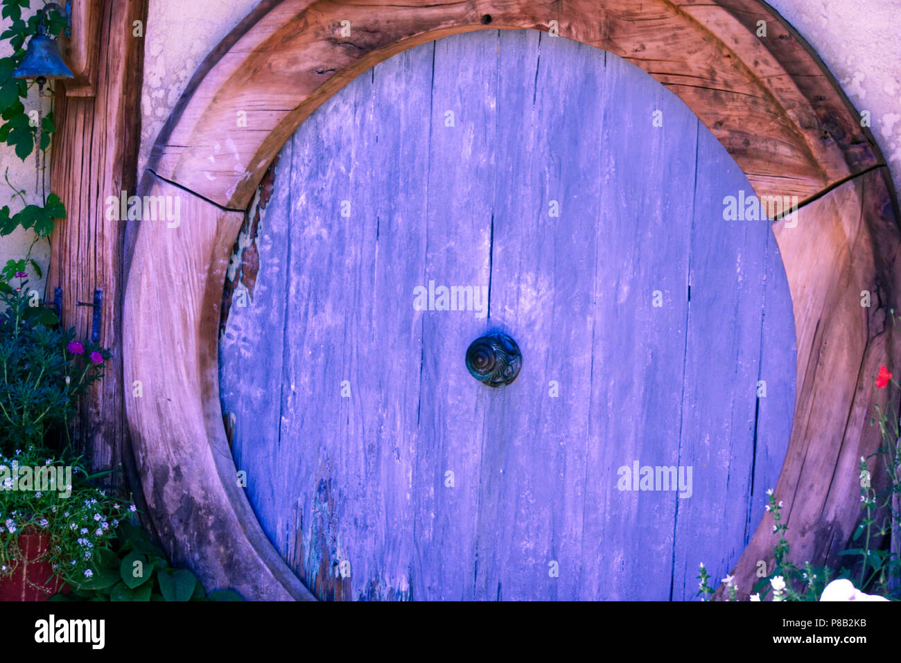 Hobbit foro porta a Hobbiton Movie set, NZ Foto Stock