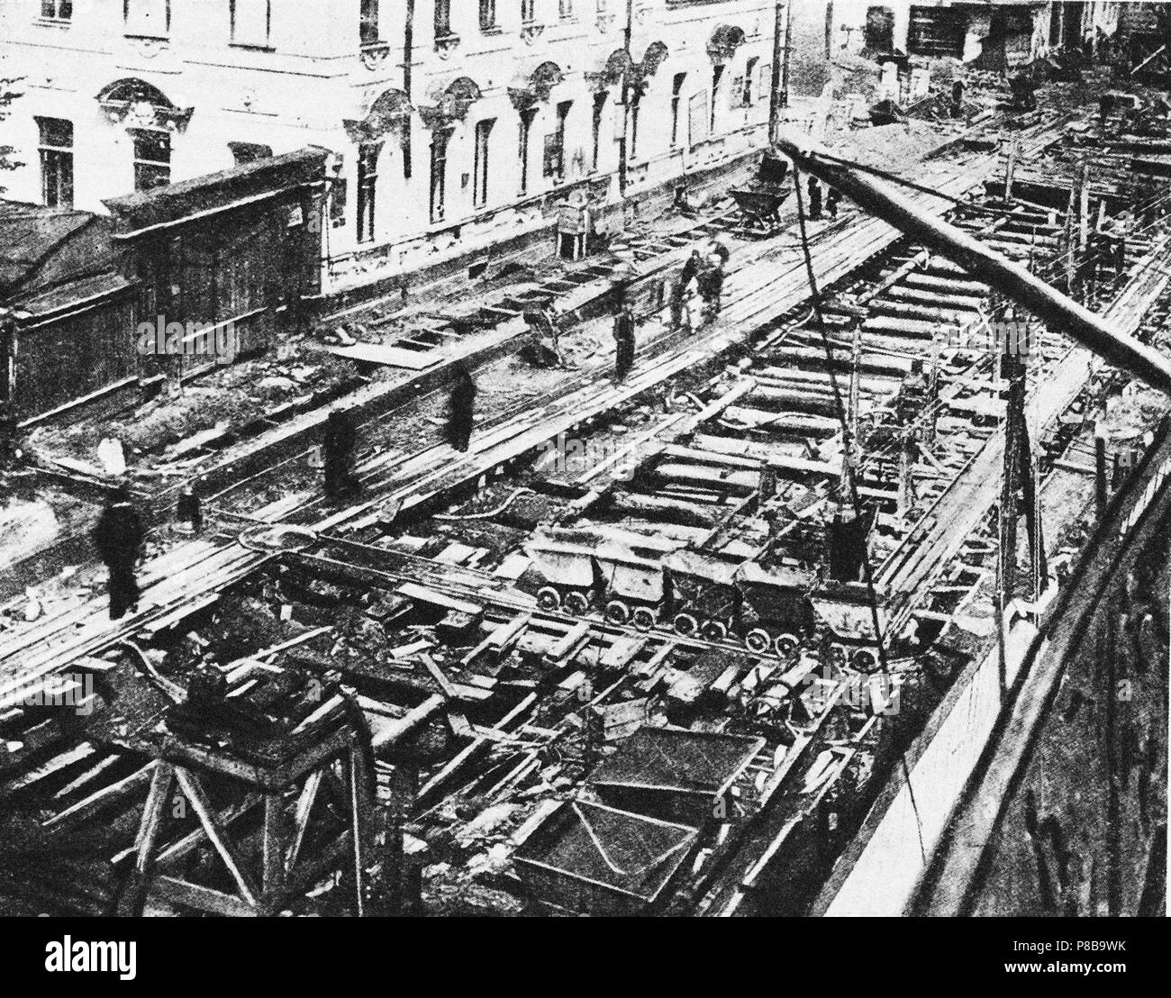 La costruzione della metropolitana di Mosca. Museo: Collezione privata. Foto Stock