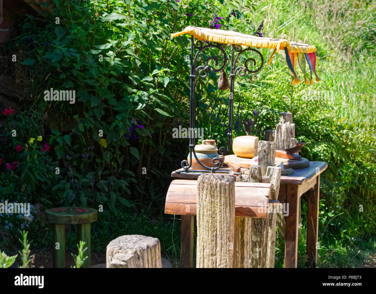 Stand alimentari a Hobbiton Movie set, Matamata Nz Foto Stock