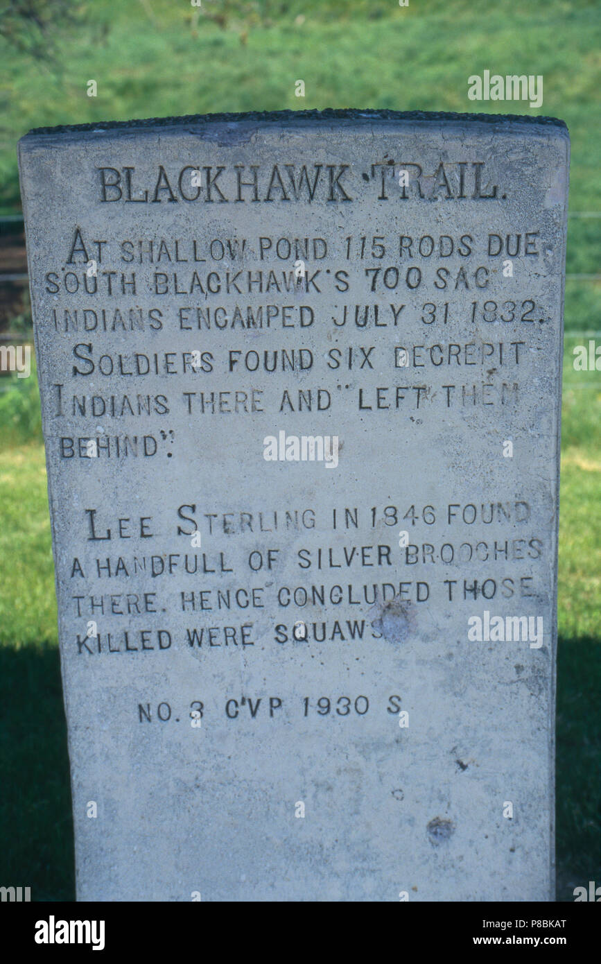 Black Hawk War skirmish marcatore sulla Black Hawk sentiero che conduce a Bad Axe, Wisconsin. Fotografia Foto Stock