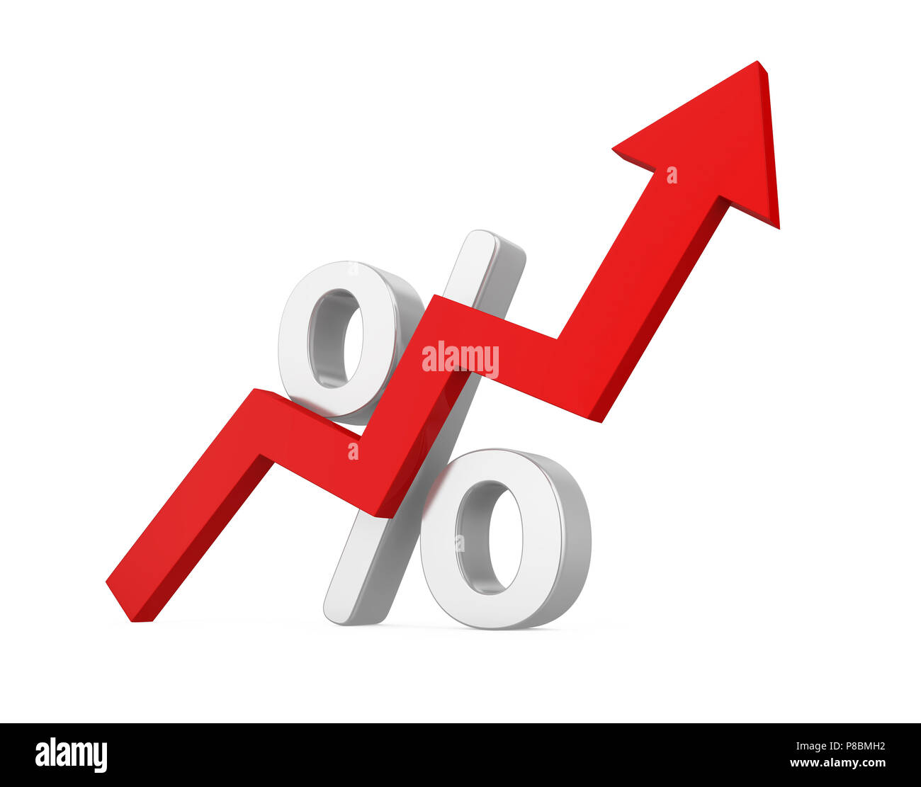 Percentuale di freccia in alto isolato Foto Stock