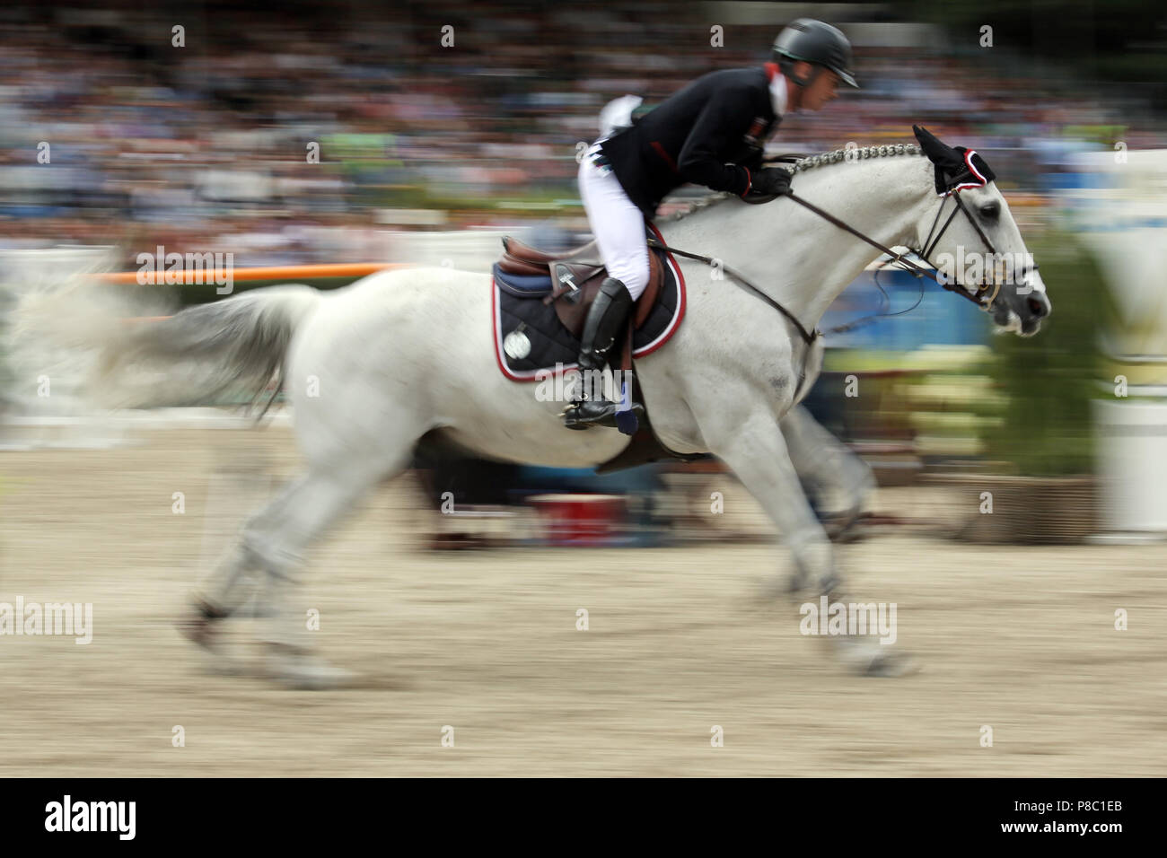 Berlino, dynamics, cavallo e cavaliere al galoppo Foto Stock