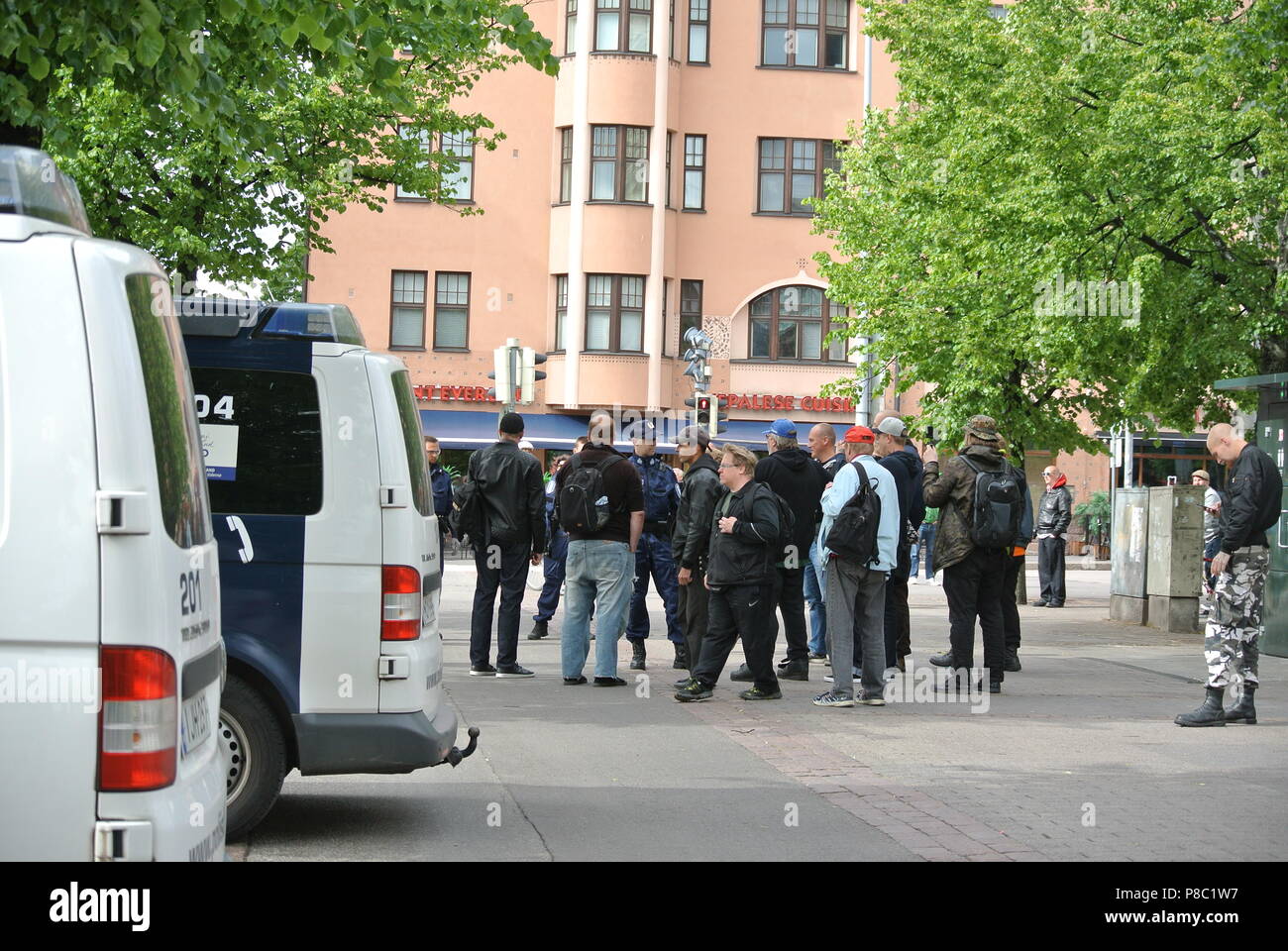 Anti immigrazione protesta a Helsinki Foto Stock