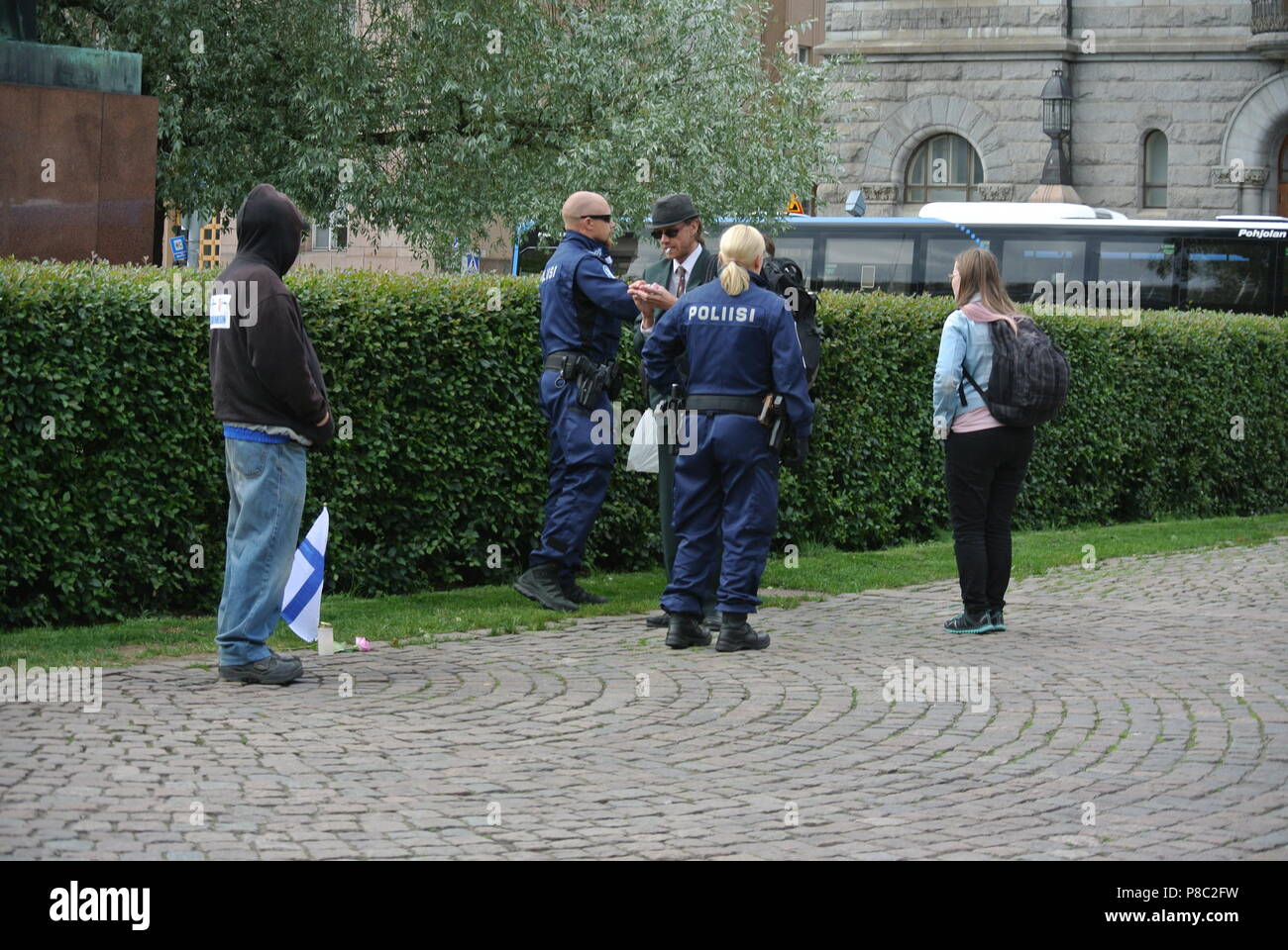 Anti immigrazione protesta a Helsinki Foto Stock