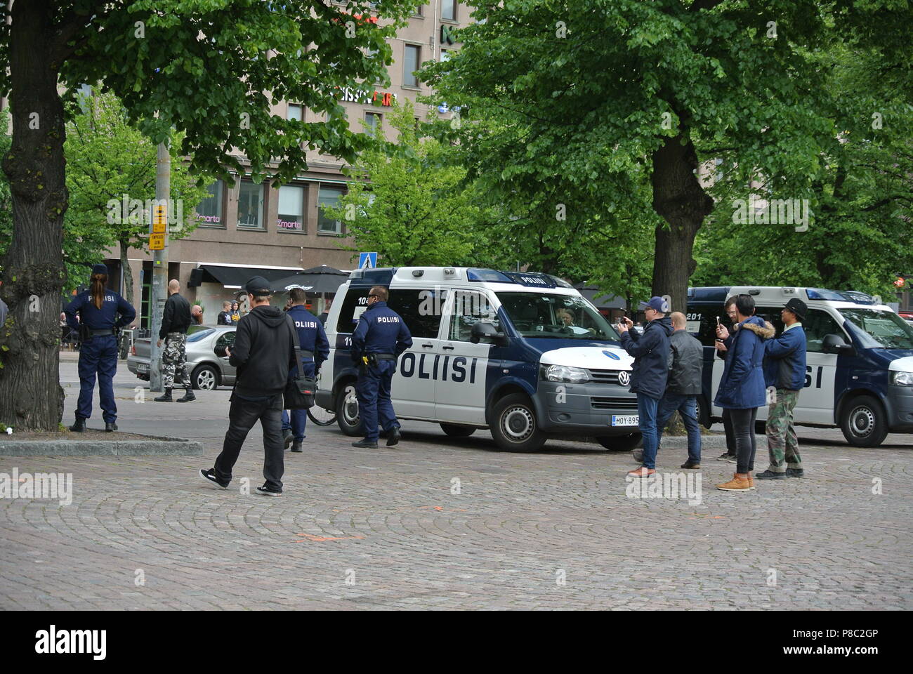 Anti immigrazione protesta a Helsinki Foto Stock