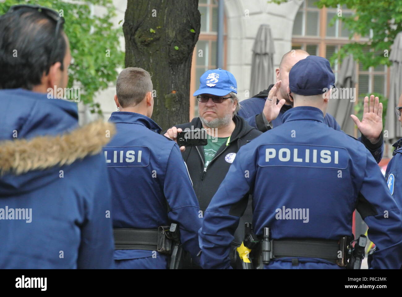 Anti immigrazione protesta a Helsinki Foto Stock