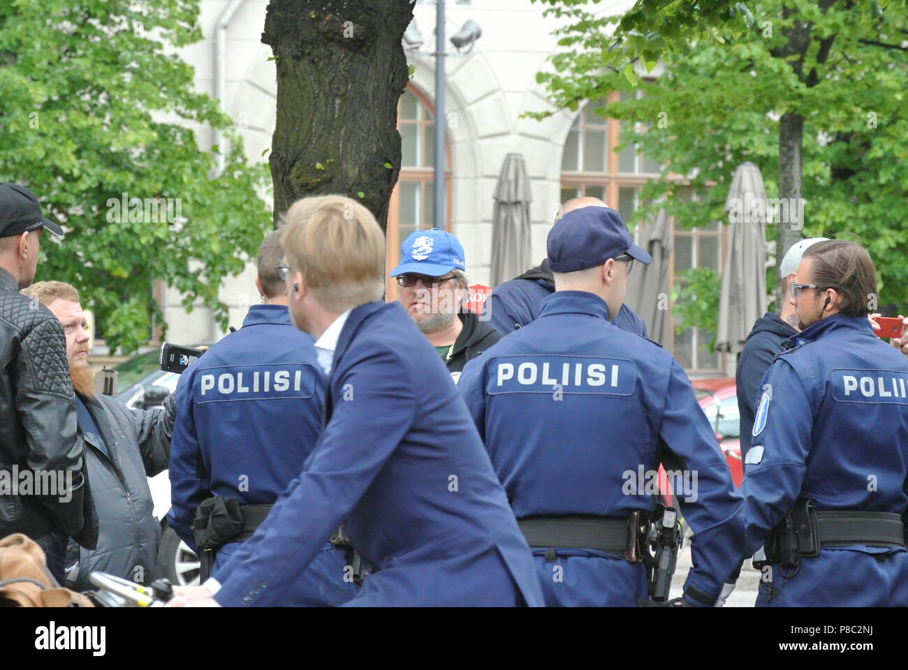 Anti immigrazione protesta a Helsinki Foto Stock