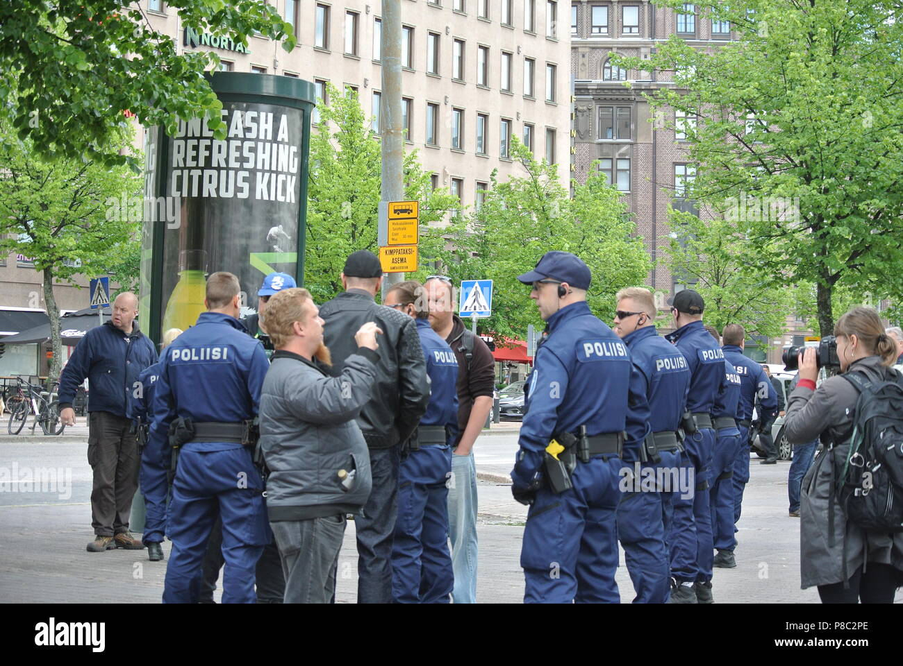 Anti immigrazione protesta a Helsinki Foto Stock