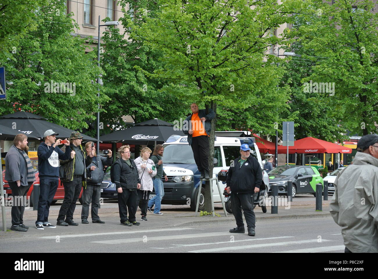 Anti immigrazione protesta a Helsinki Foto Stock