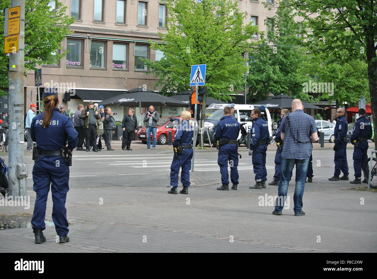 Anti immigrazione protesta a Helsinki Foto Stock