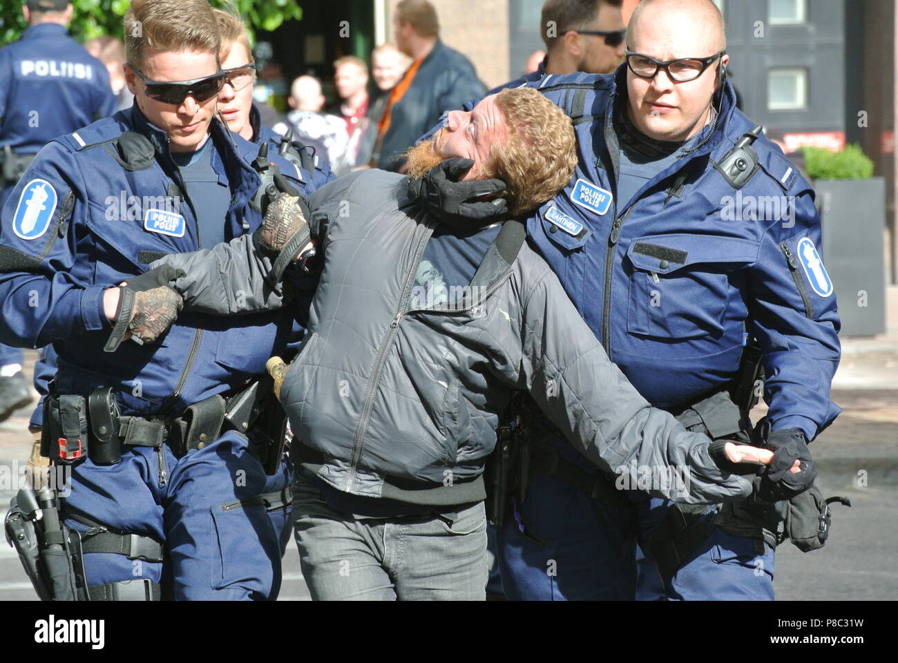 Anti immigrazione protesta a Helsinki Foto Stock