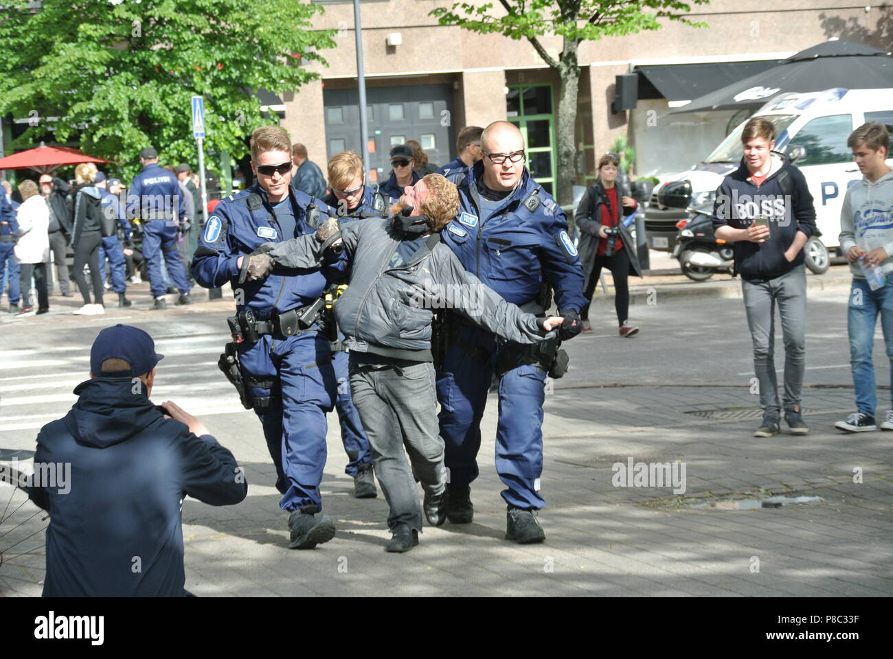 Anti immigrazione protesta a Helsinki Foto Stock