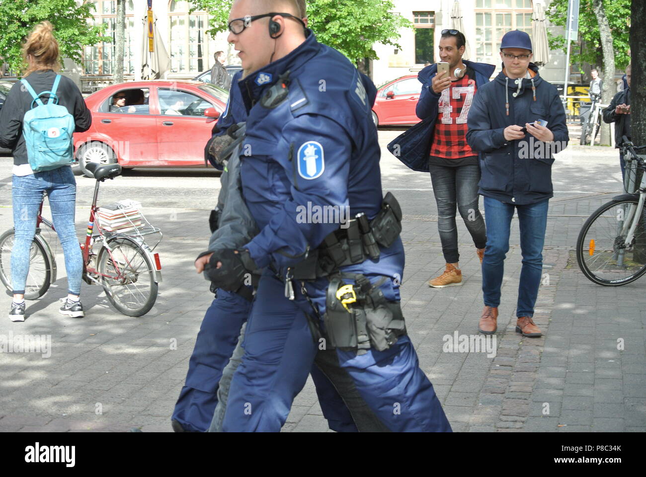 Anti immigrazione protesta a Helsinki Foto Stock