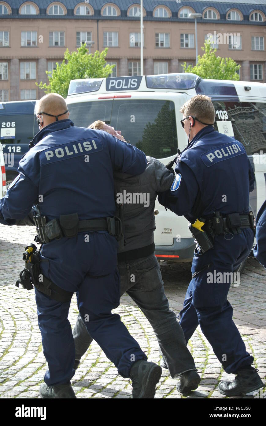 Anti immigrazione protesta a Helsinki Foto Stock