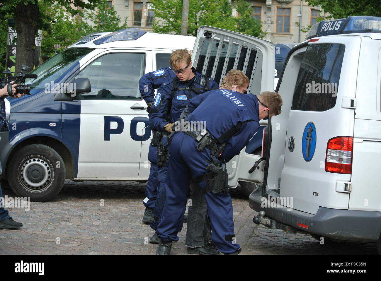 Anti immigrazione protesta a Helsinki Foto Stock