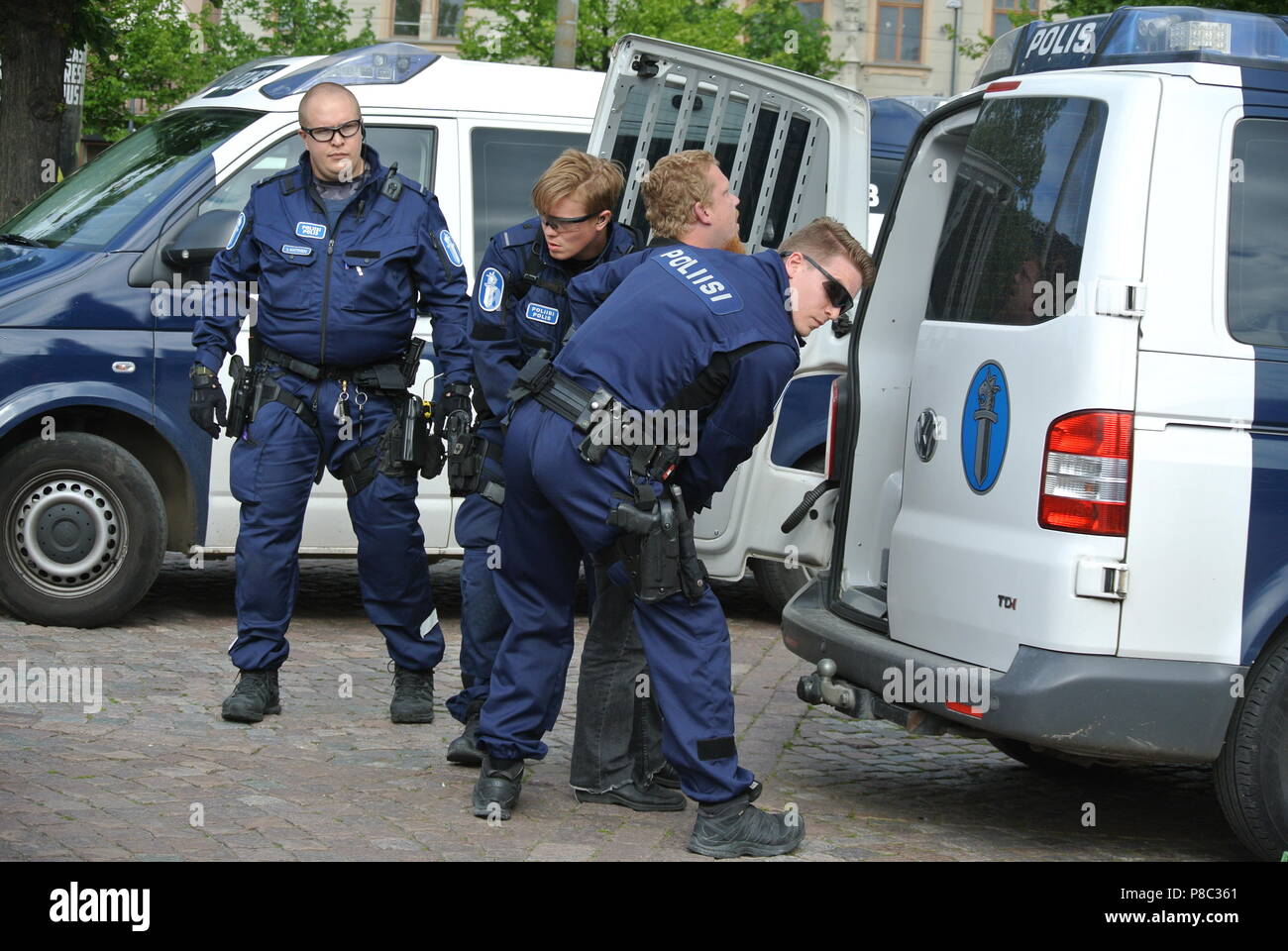 Anti immigrazione protesta a Helsinki Foto Stock