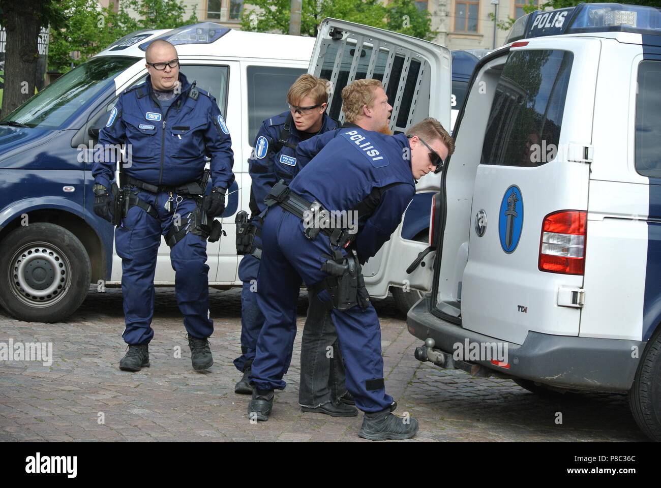 Anti immigrazione protesta a Helsinki Foto Stock