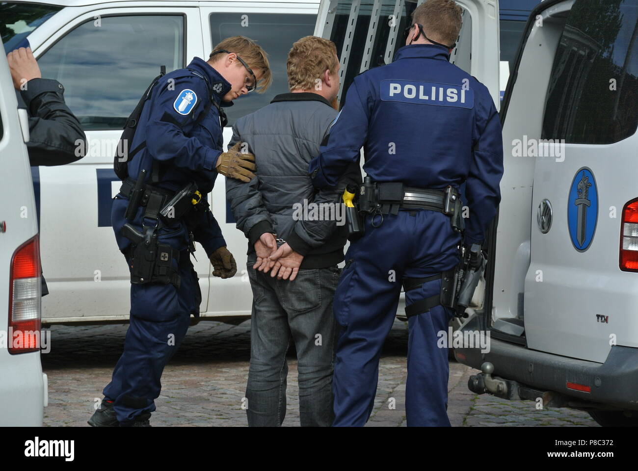 Anti immigrazione protesta a Helsinki Foto Stock