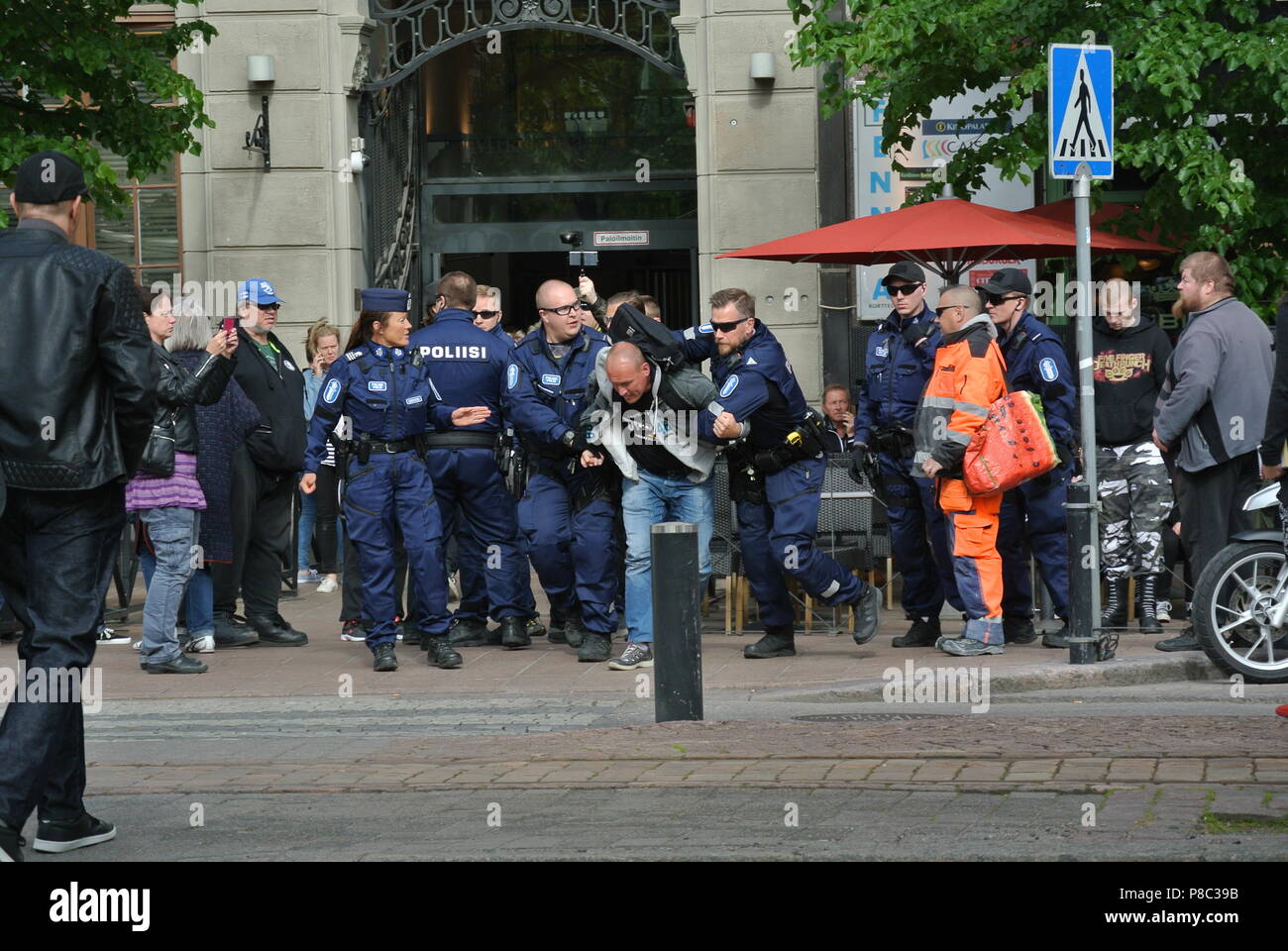 Anti immigrazione protesta a Helsinki Foto Stock