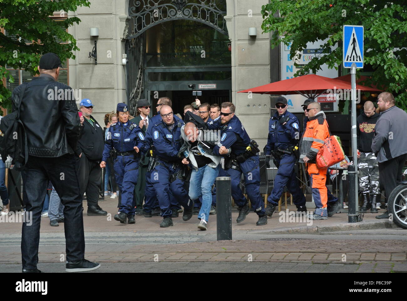 Anti immigrazione protesta a Helsinki Foto Stock