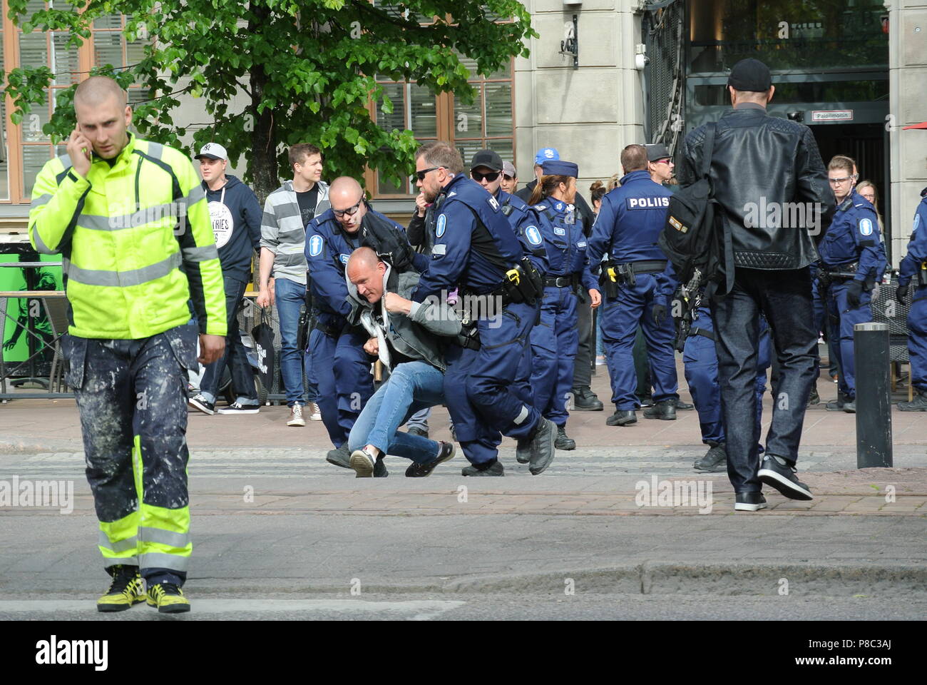 Anti immigrazione protesta a Helsinki Foto Stock