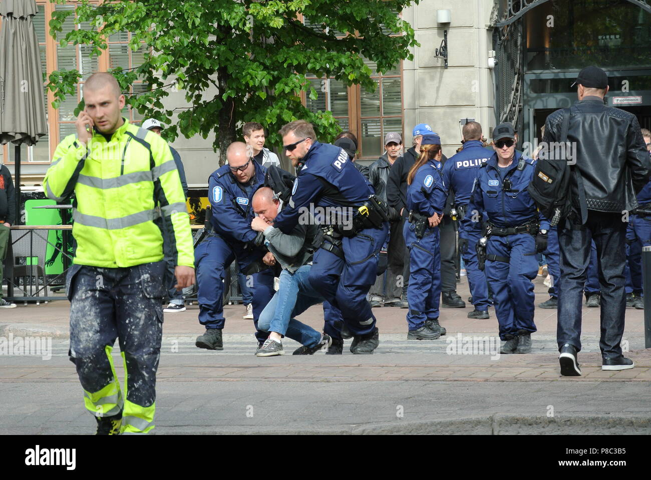 Anti immigrazione protesta a Helsinki Foto Stock