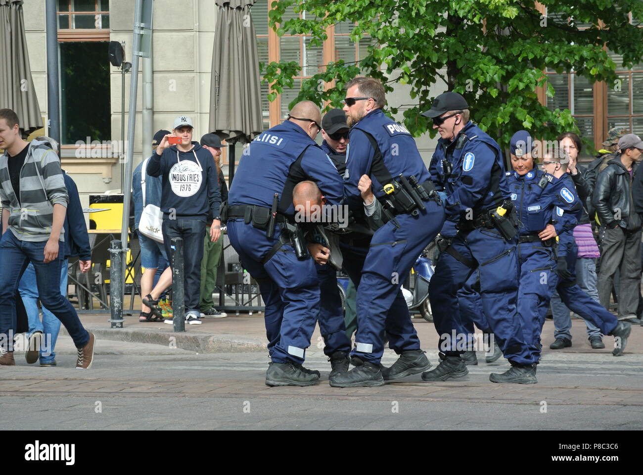 Anti immigrazione protesta a Helsinki Foto Stock