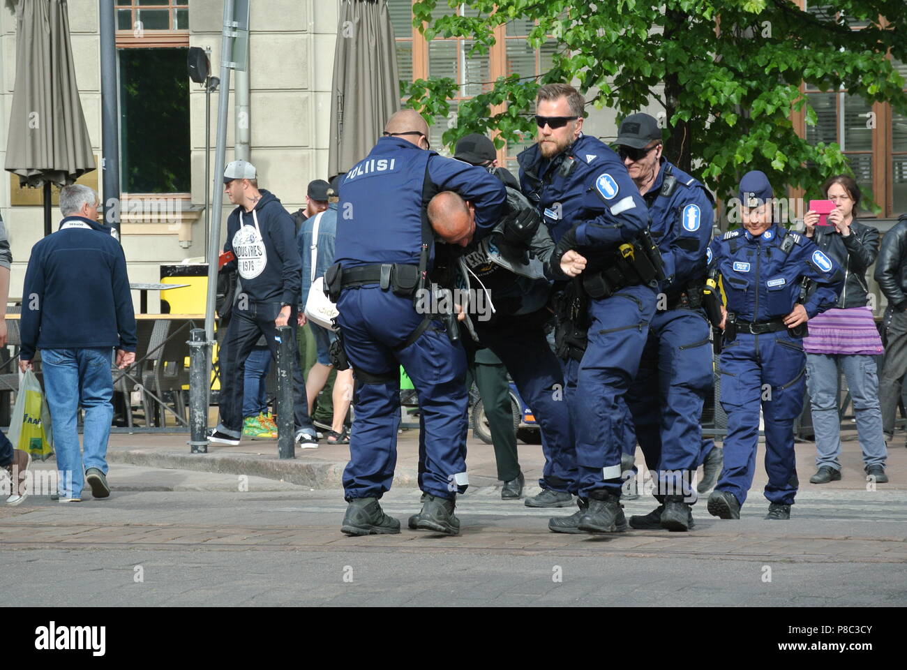 Anti immigrazione protesta a Helsinki Foto Stock