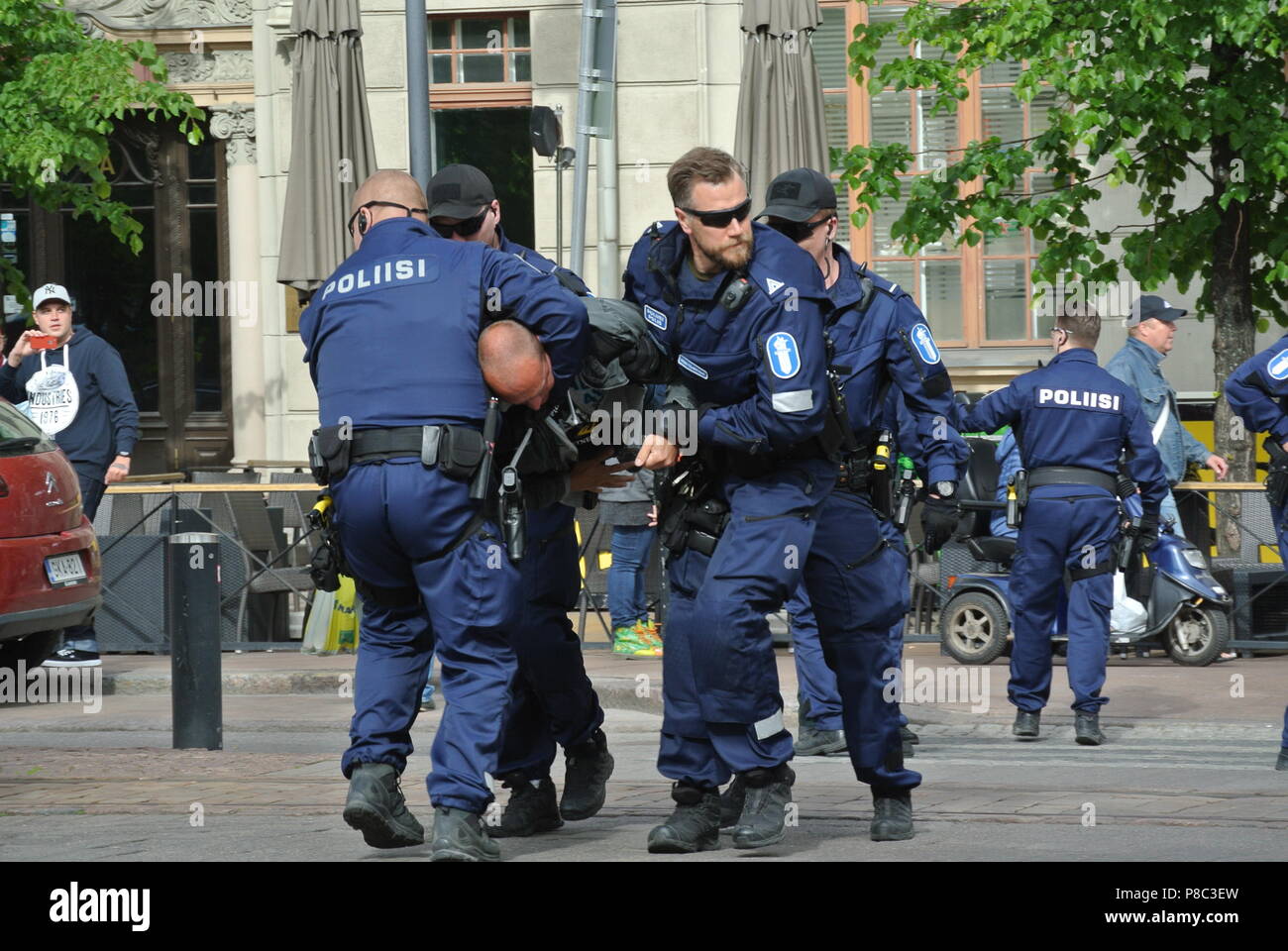 Anti immigrazione protesta a Helsinki Foto Stock