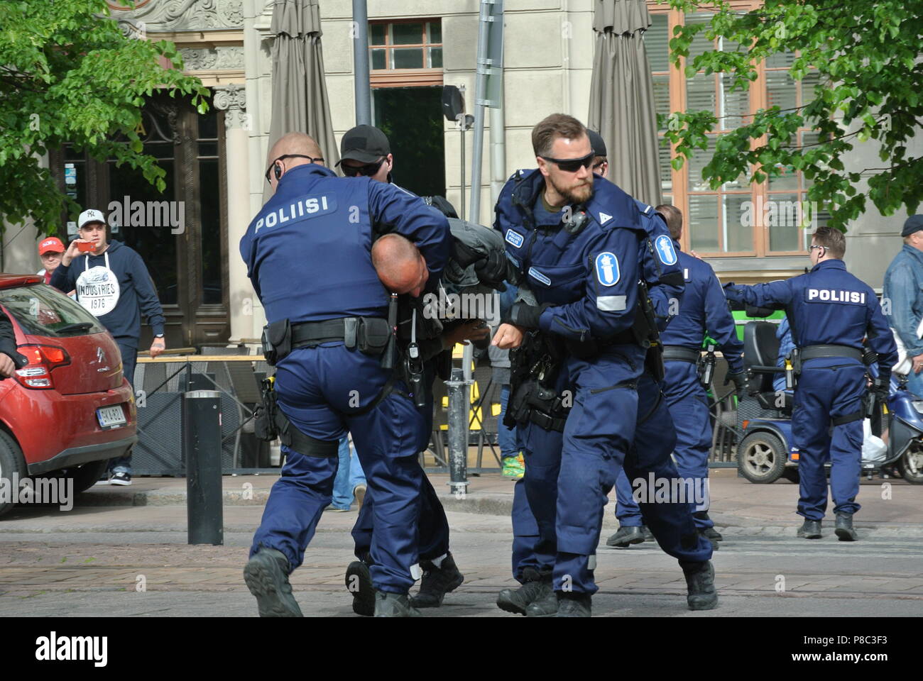 Anti immigrazione protesta a Helsinki Foto Stock