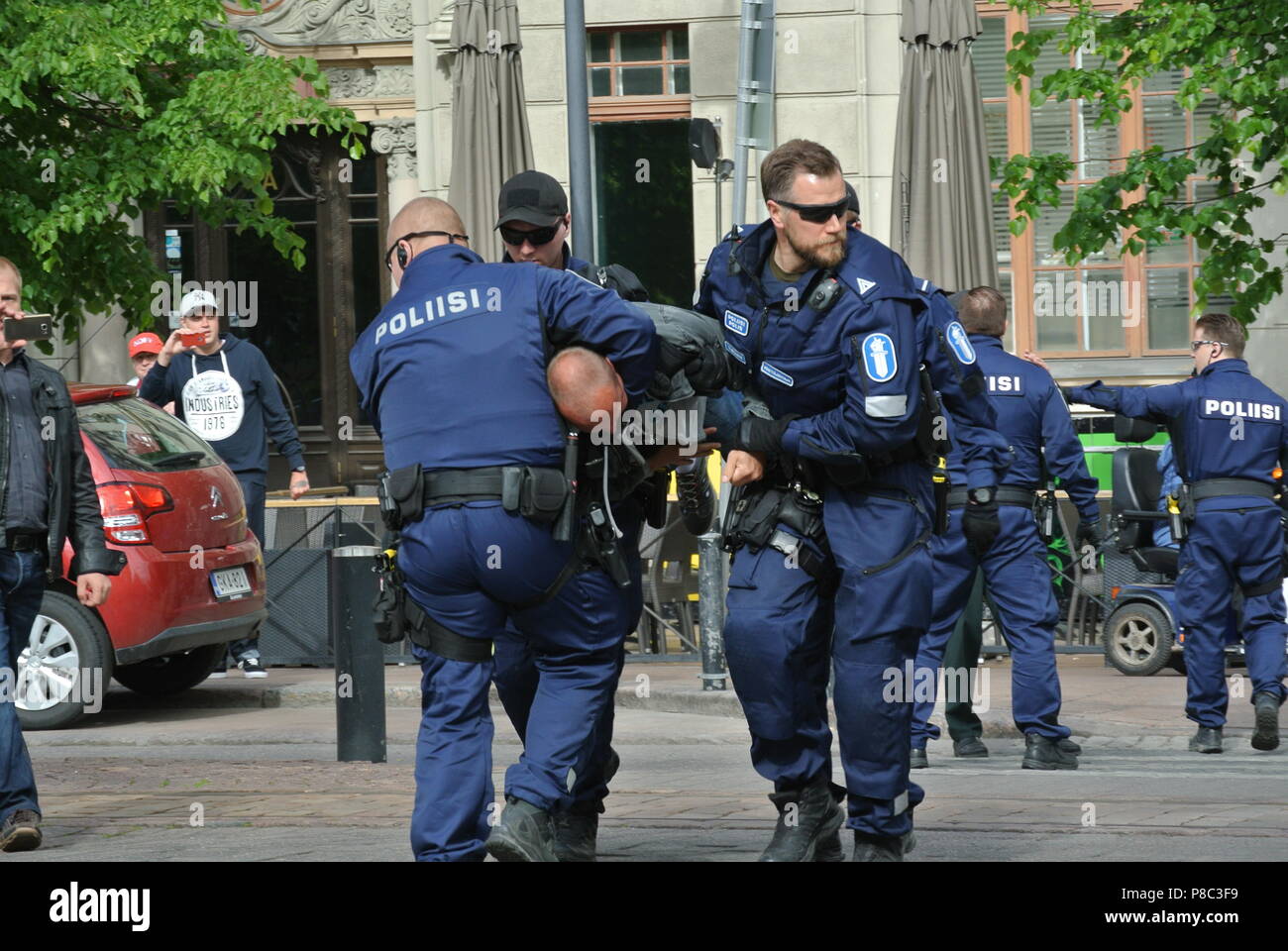 Anti immigrazione protesta a Helsinki Foto Stock