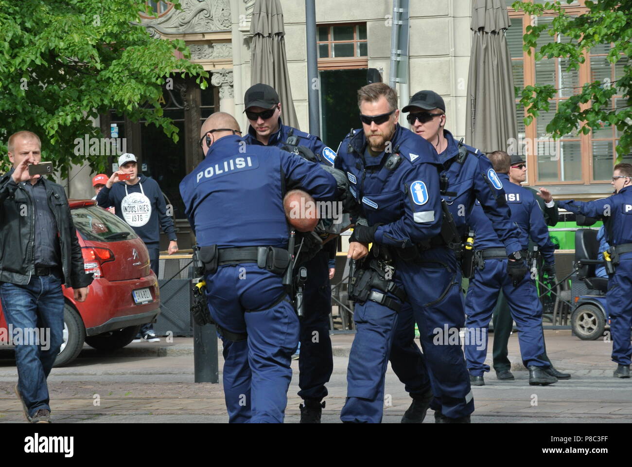 Anti immigrazione protesta a Helsinki Foto Stock