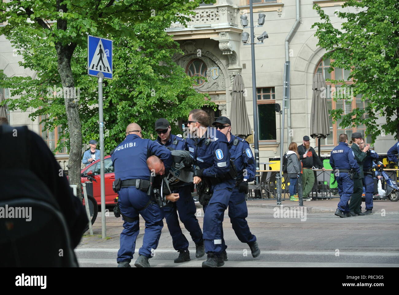 Anti immigrazione protesta a Helsinki Foto Stock